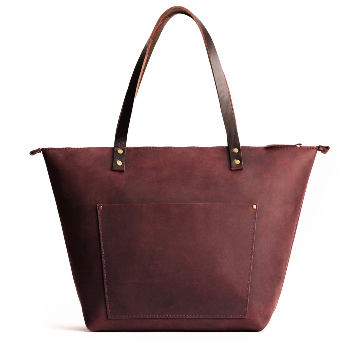 Merlot*Zipper | Large leather tote bag with sturdy bridle handles and front pocket