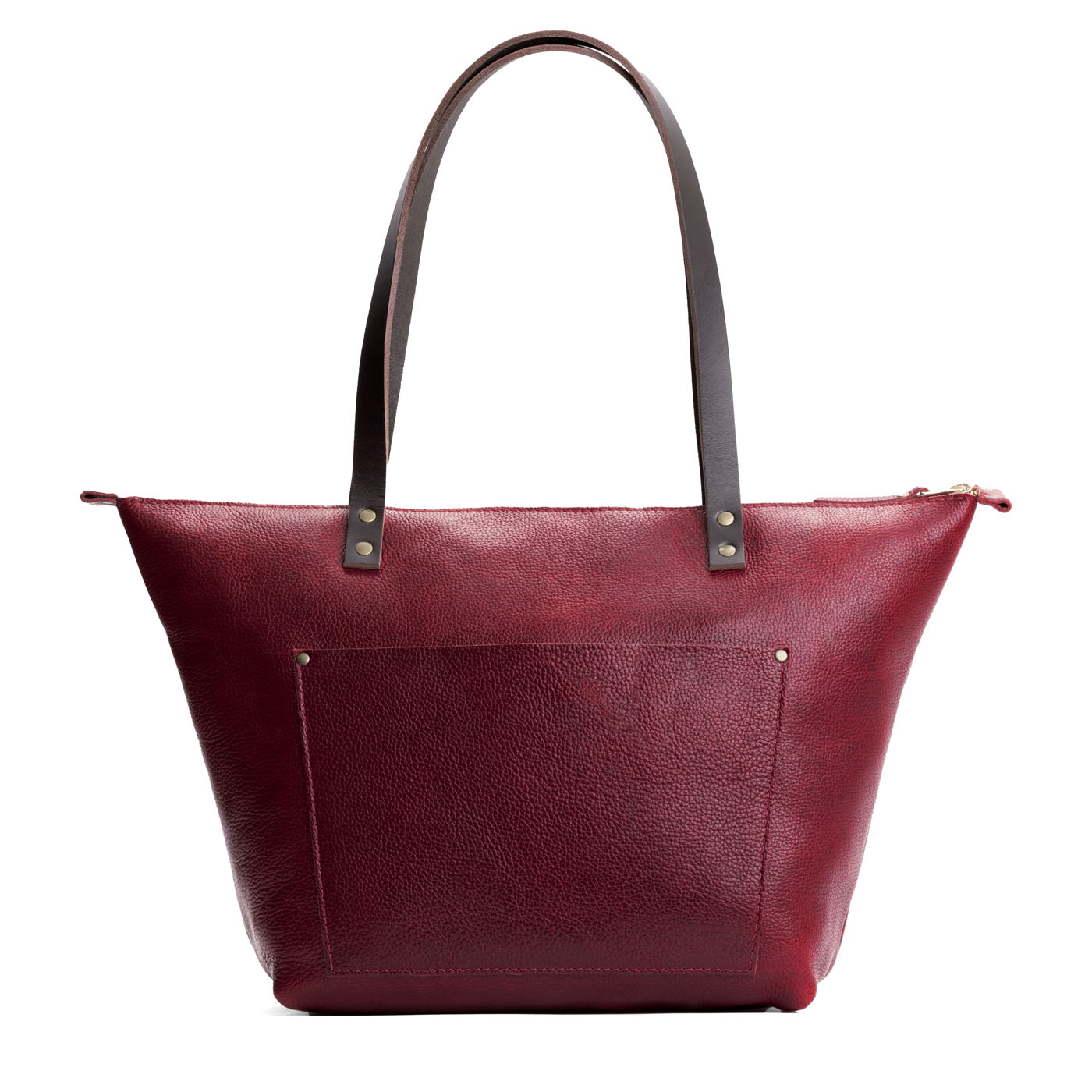 Orchid*Zipper | Large leather tote bag with sturdy bridle handles and front pocket