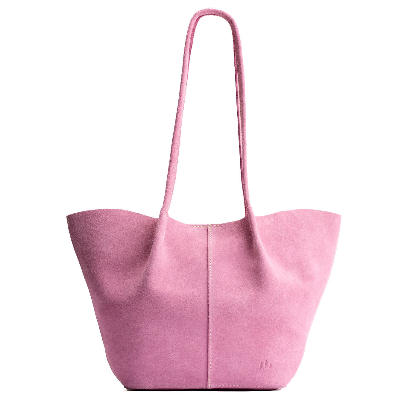 Pink Suede*Large | Wide bucket shaped tote bag with matching leather handles