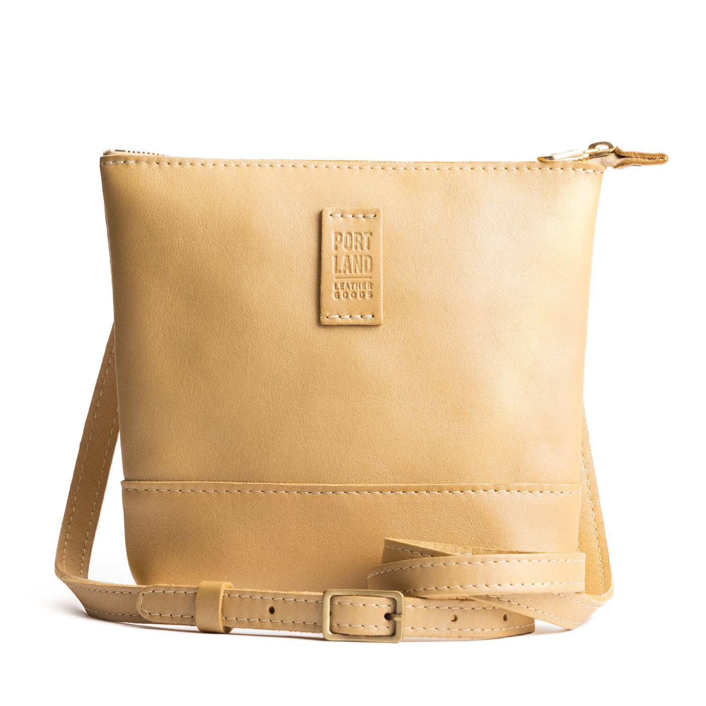 Champagne | Small rectangular crossbody purse with top zipper and interior pocket