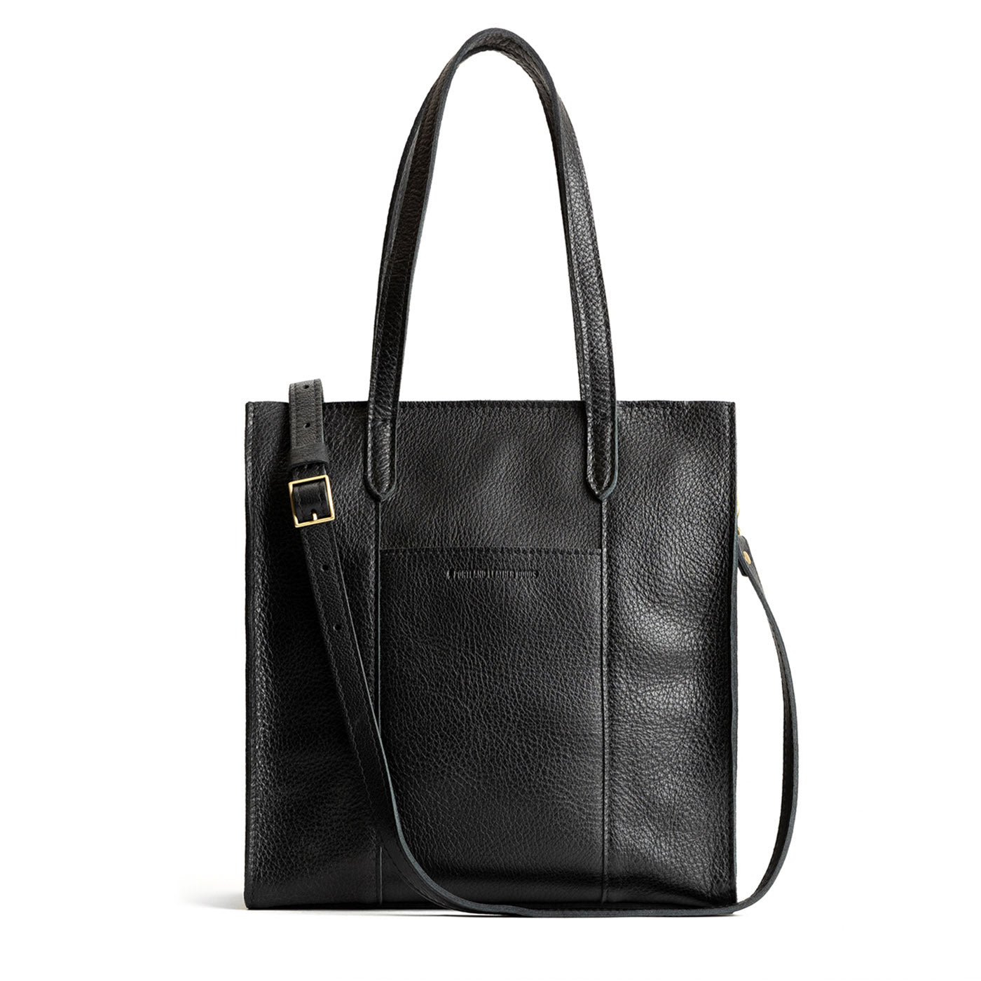 Pebbled--black*North/South | Structured large tote bag with overlapping panels and crossbody strap