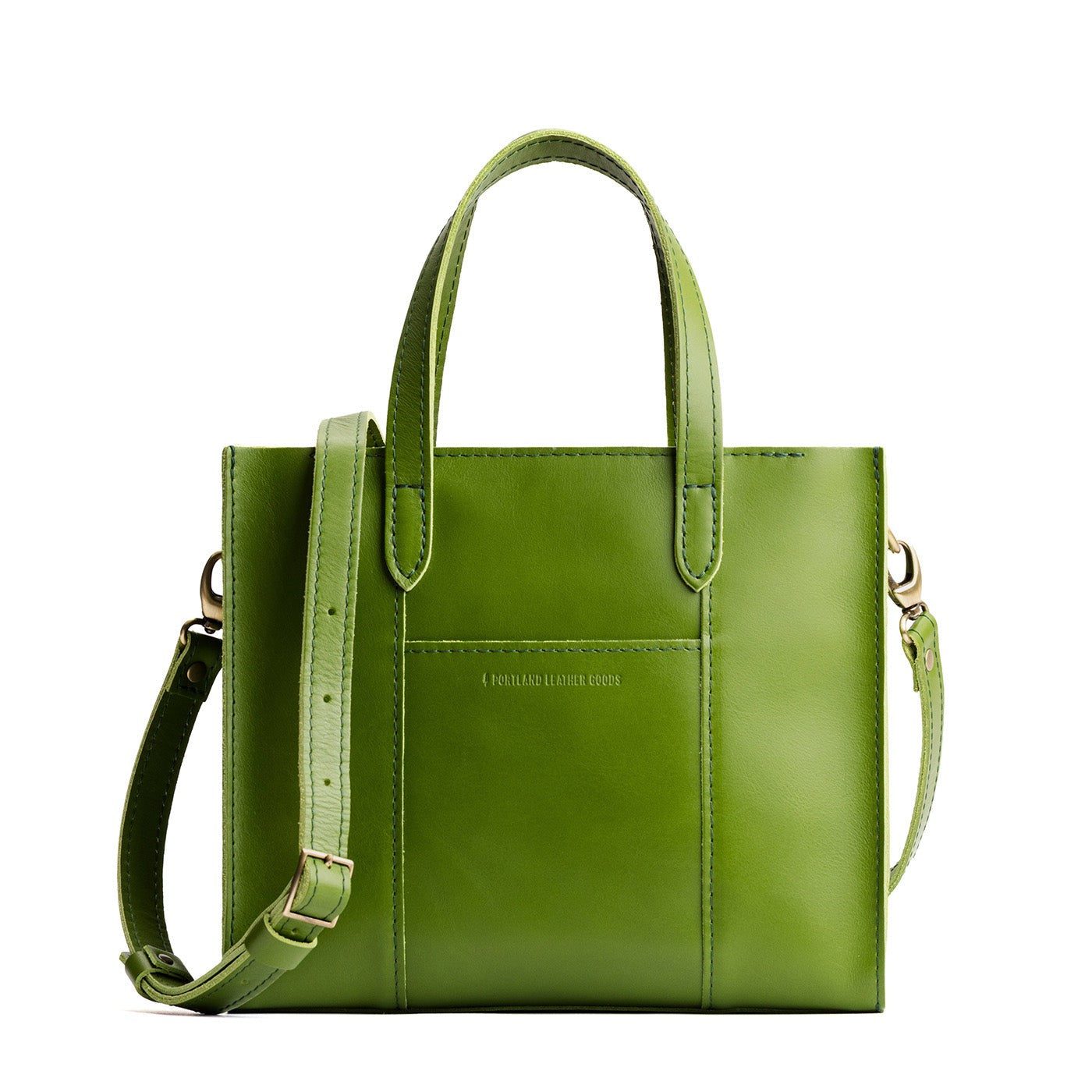 Green Apple*Zipper | Structured mid-size tote bag with overlapping panels and crossbody strap