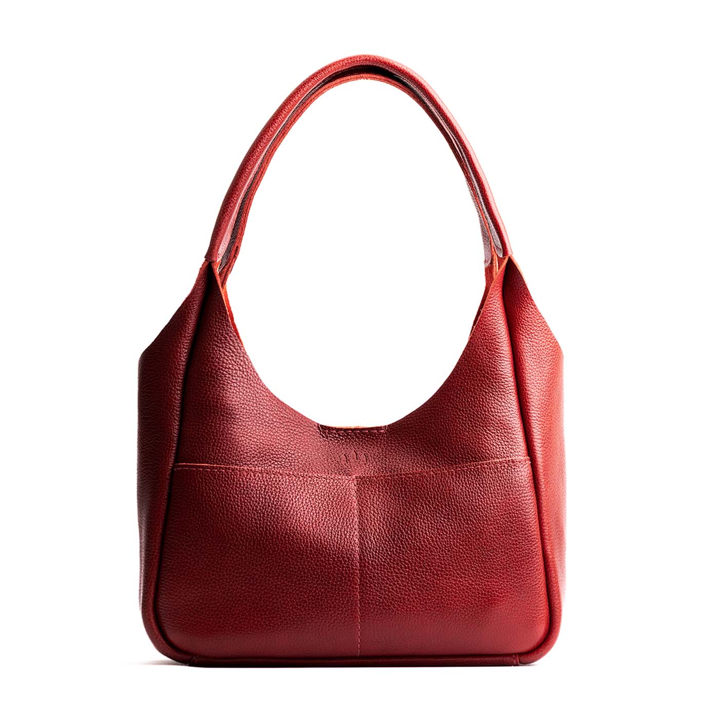 Chili Red*Medium | U-shaped, flat-bottomed leather shoulder bag with two outside pockets