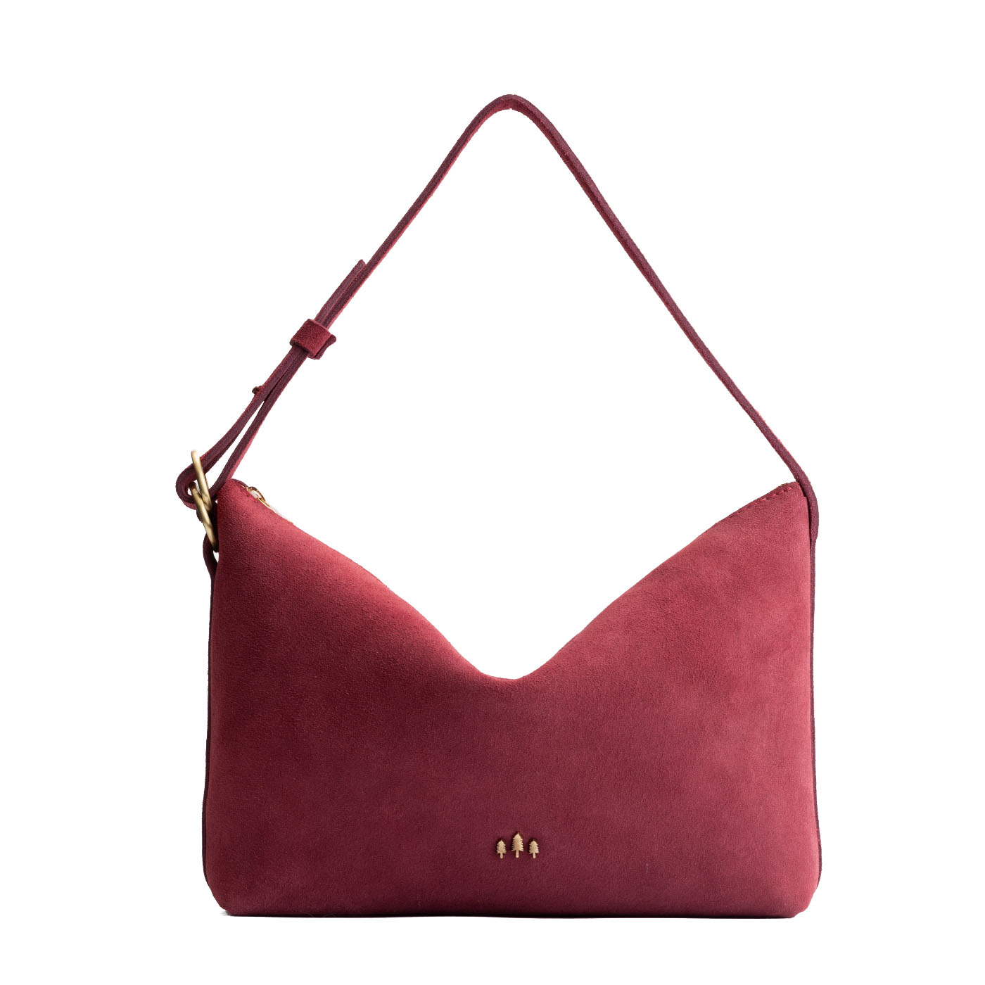 Red Panda*Large | Medium sized slouchy leather shoulder bag with zipper opening and three metal tree emblems