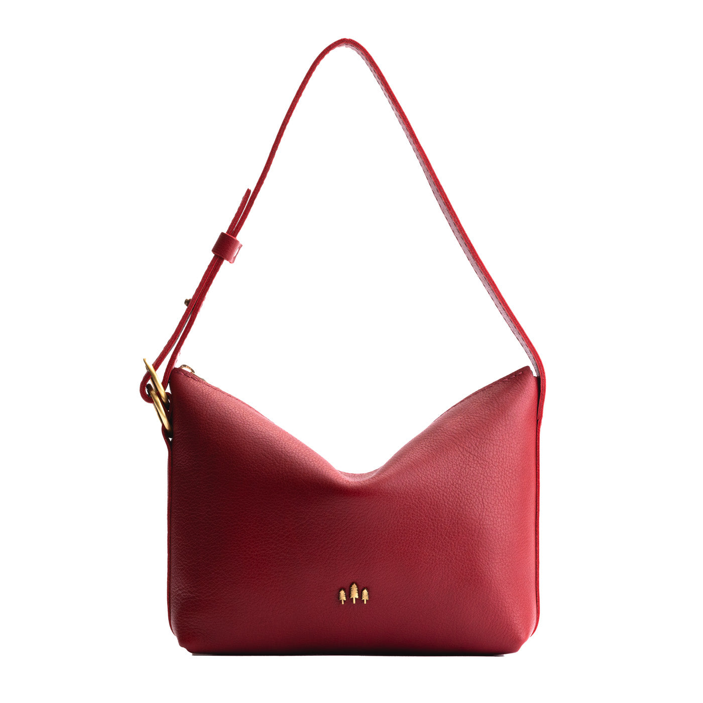Flamenco*Small | Petite slouchy leather shoulder bag with zipper opening and three metal tree emblems