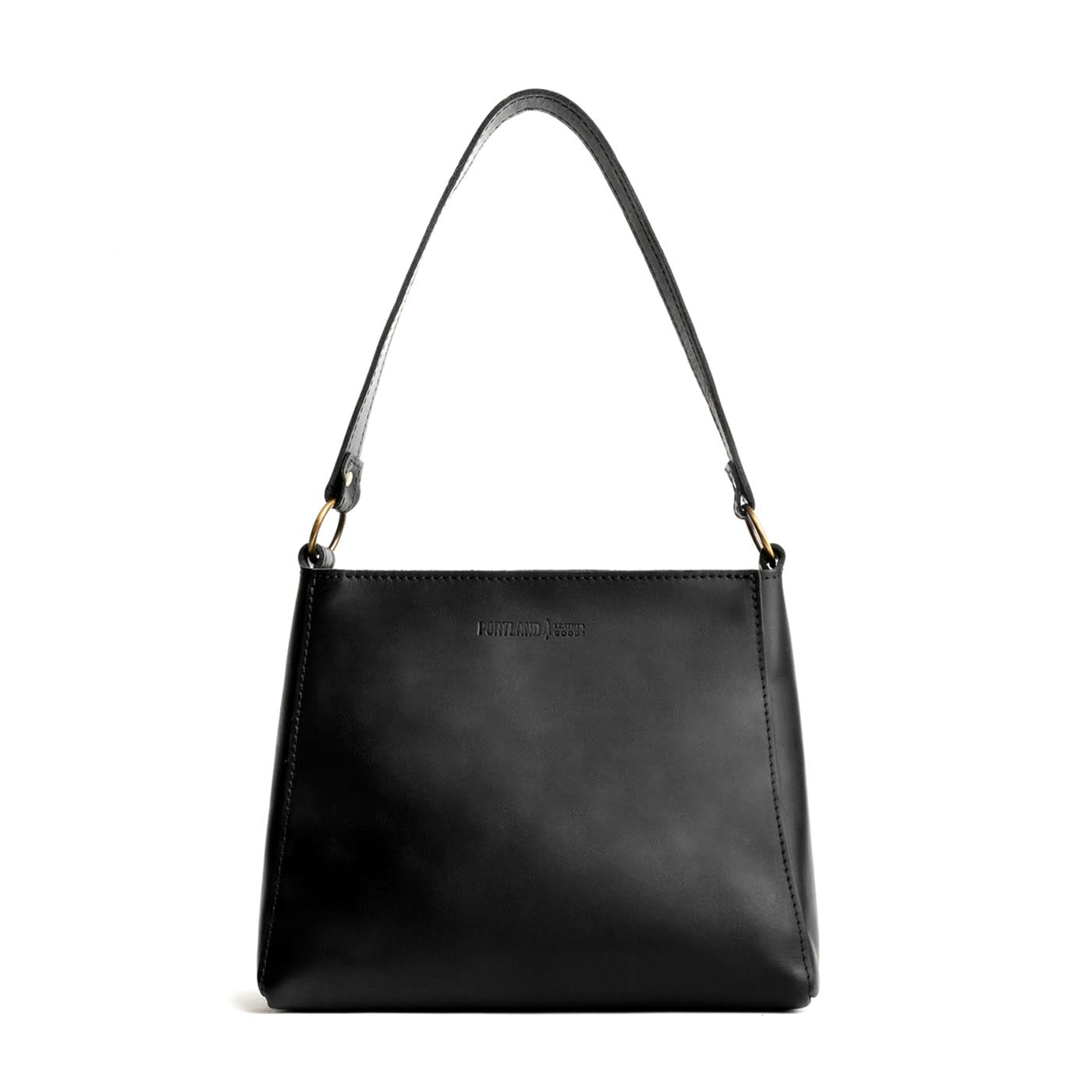 Black | Triangular shoulder bag with antiqued brass finished hardware