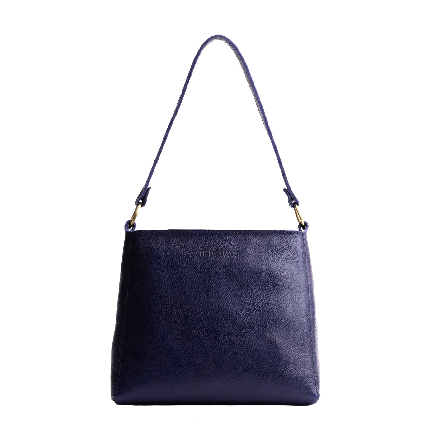 Cobalt | Triangular shoulder bag with antiqued brass finished hardware