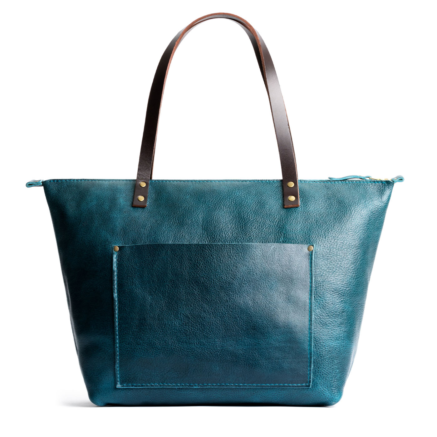 Lagoon*Zipper | Large leather tote bag with sturdy bridle handles and front pocket