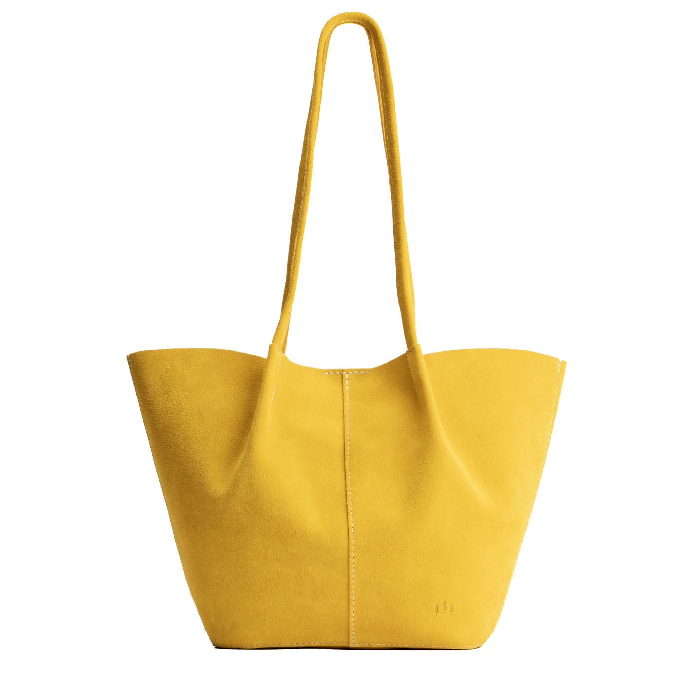 Hello Yellow*Large | Wide bucket shaped tote bag with matching leather handles