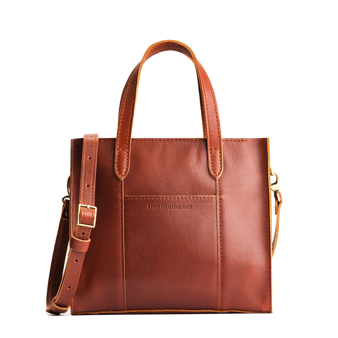 Chestnut*Zipper | Structured mid-size tote bag with overlapping panels and crossbody strap