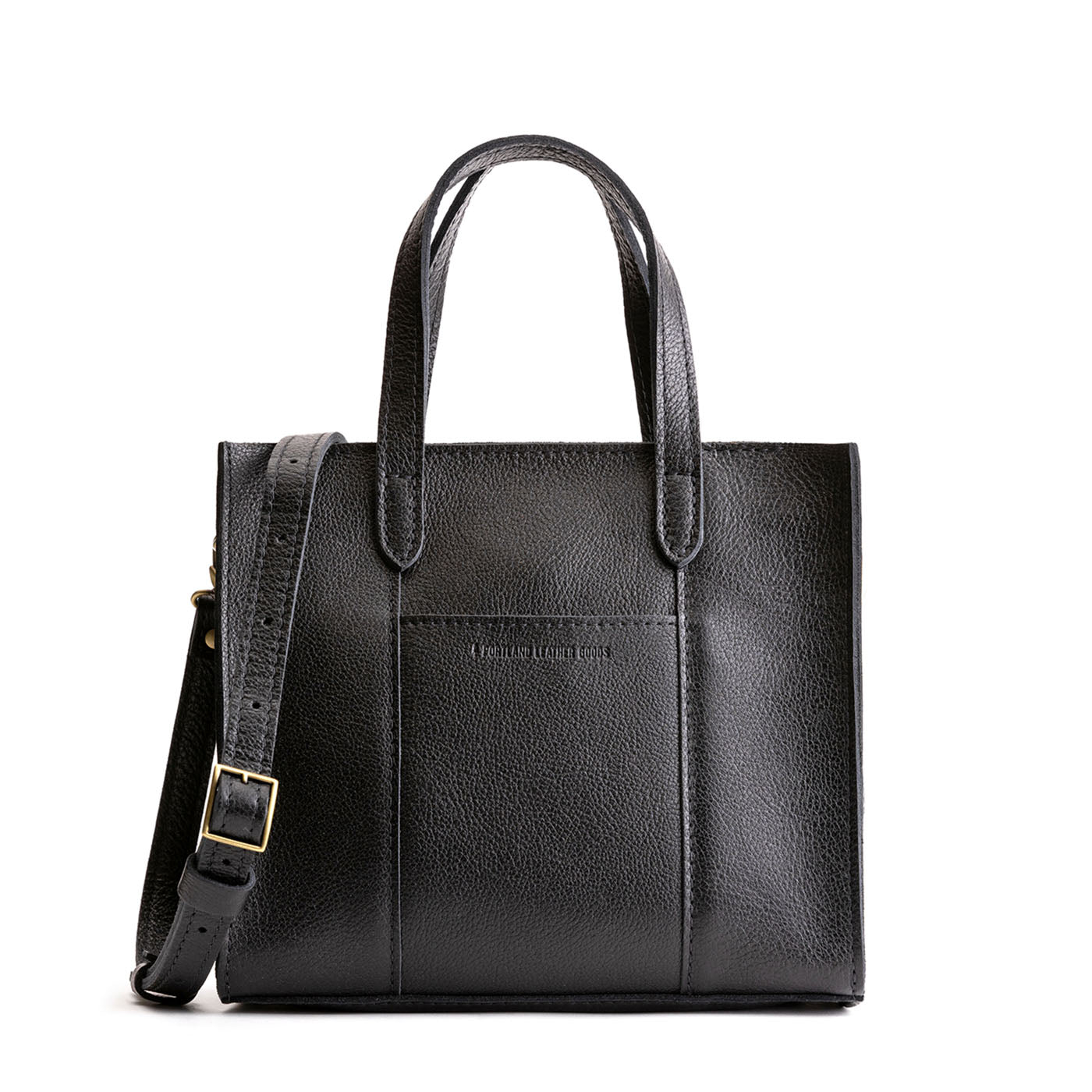 Pebbled--black*Zipper | Structured mid-size tote bag with overlapping panels and crossbody strap