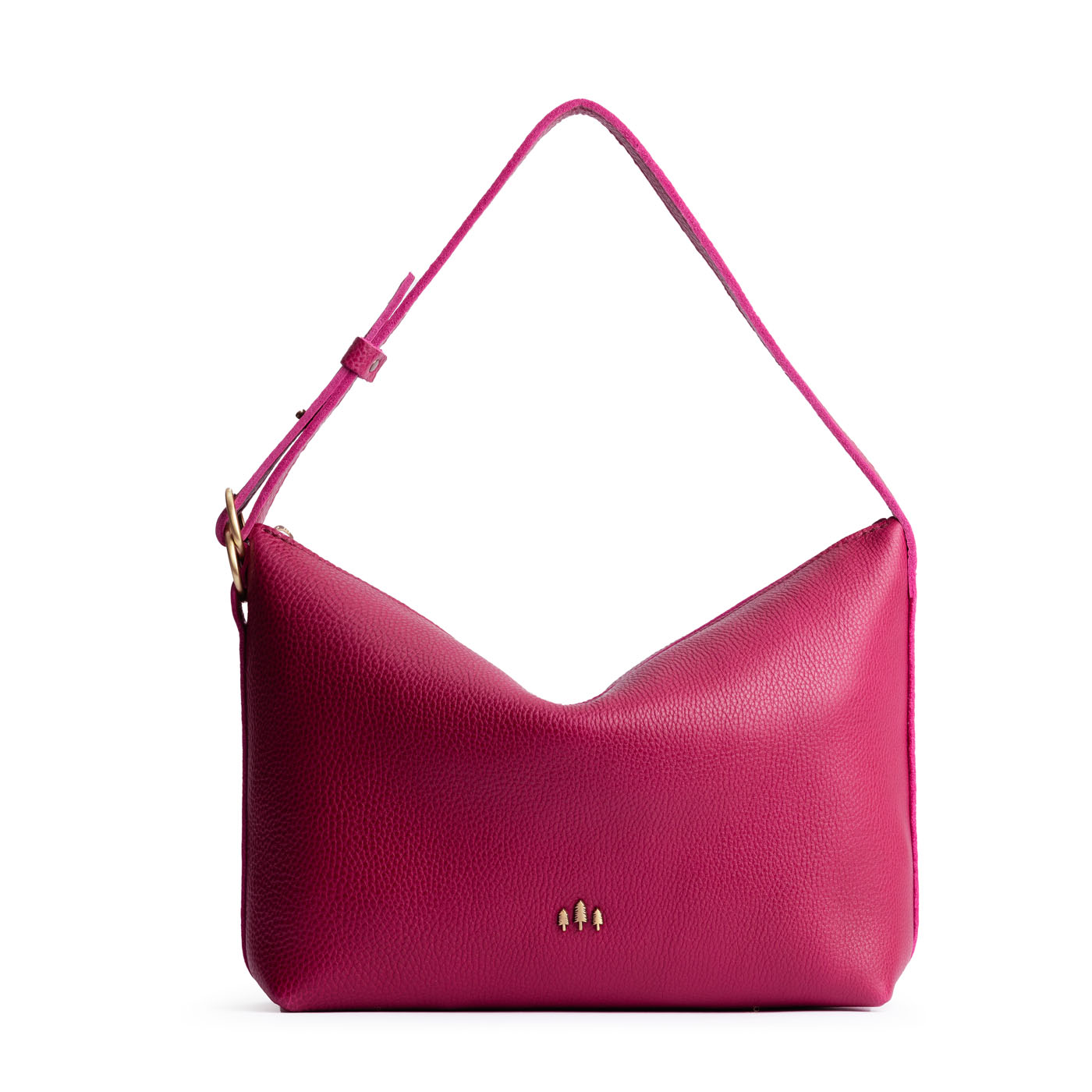 Cosmo*Large | Medium sized slouchy leather shoulder bag with zipper opening and three metal tree emblems