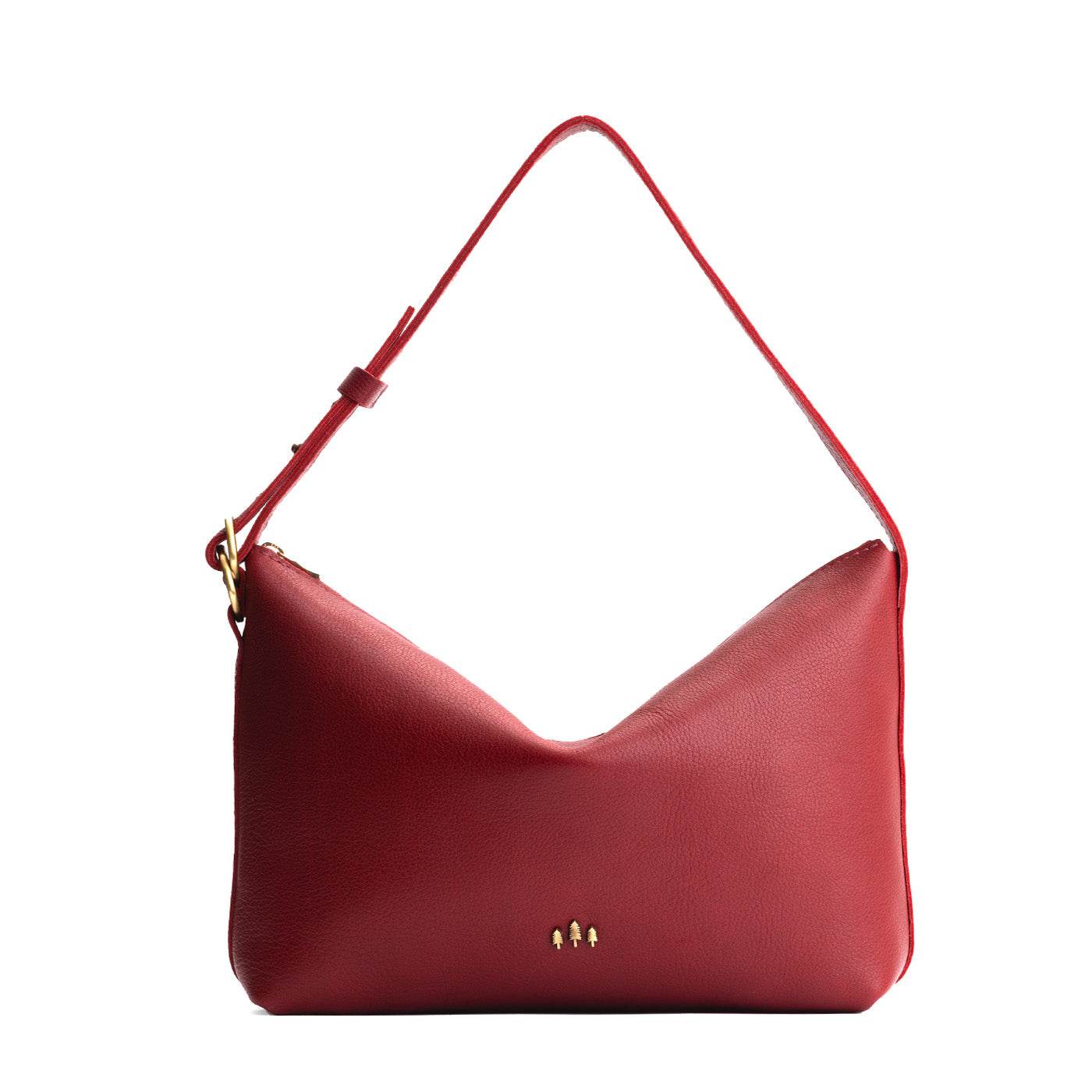Flamenco*Large | Medium sized slouchy leather shoulder bag with zipper opening and three metal tree emblems